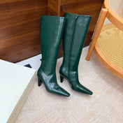 YSL 26S KNEE-HIGH BOOTS 70 MM IN DARK GREEN SHINY CALFSKIN