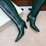 YSL 26S KNEE-HIGH BOOTS 70 MM IN DARK GREEN SHINY CALFSKIN