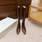 YSL 26S KNEE-HIGH BOOTS 70 MM IN BROWN SHINY CALFSKIN