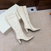 YSL 26S KNEE-HIGH BOOTS 70 MM IN CREAM WHITE CALFSKIN