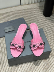 CAGOLE HIGH MULES IN SHOCKING PINK OIL-WAX SHEEPSKIN
