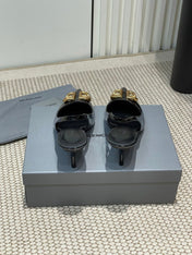 POINTED BB GOLD BUCKLE HIGH SLINGBACK 60MM IN BLACK PATENT CALFSKIN