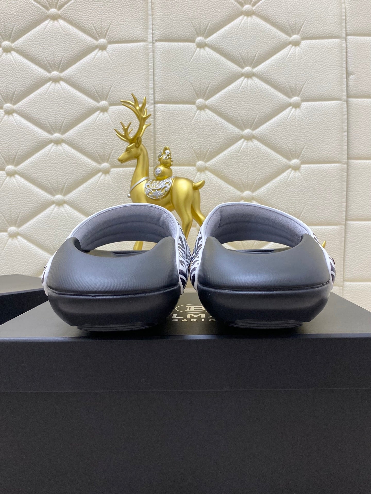 BALMAIN 25S BALMAIN MULES IN BLACK AND WHITE CALFSKIN