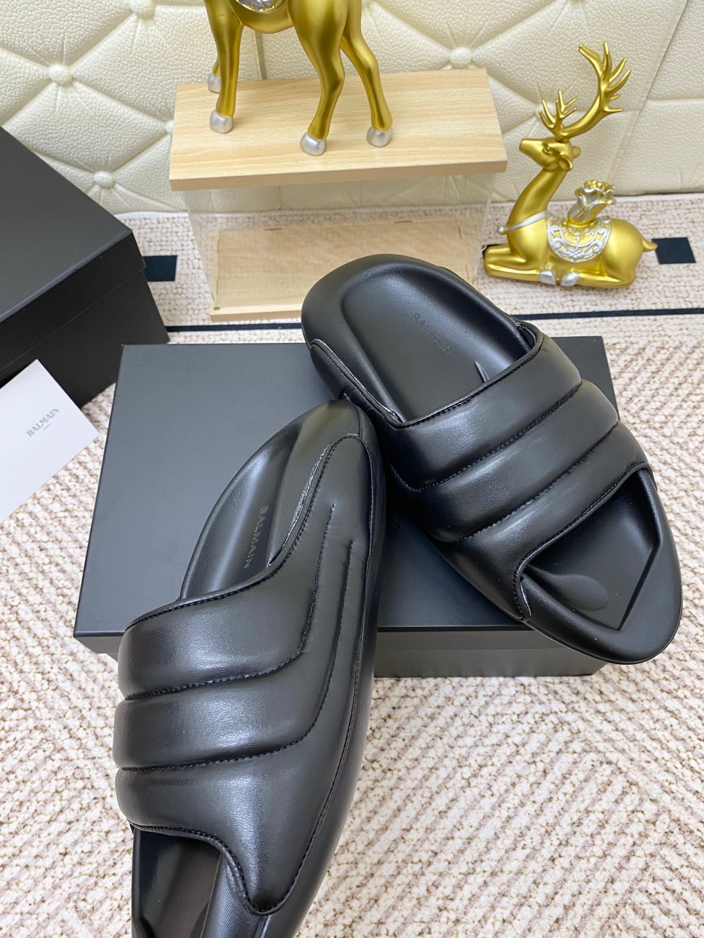 BALMAIN 25S BALMAIN MULES IN BLACK FULL CALFSKIN