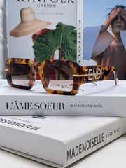 EMBOSSED LOGO DIAGONAL RECTANGULAR SUNGLASSES 563312 IN ACETATE