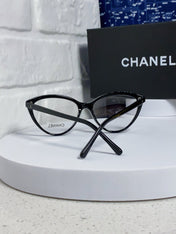 CAT EYE SUNGLASSES CH3393 IN BLACK ACETATE CLEAR LENSES