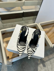 BALMAIN 25S SLINGBACK EVA 95MM IN WHITE AND BLACK ZEBRA PRINT CALFSKIN