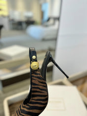 BALMAIN 25S SLINGBACK EVA 95MM IN BROWN AND BLACK ZEBRA PRINT CALFSKIN