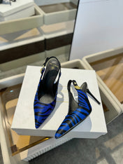 BALMAIN 25S SLINGBACK EVA 95MM IN BLUE AND BLACK ZEBRA PRINT CALFSKIN