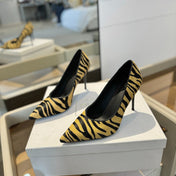 BALMAIN 25S HIGH HEELS 95MM IN YELLOW AND BLACK ZEBRA PRINT CALFSKIN