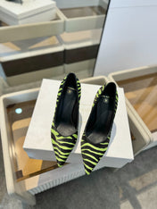 BALMAIN 25S HIGH HEELS 95MM IN GREEN AND BLACK ZEBRA PRINT CALFSKIN