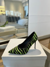 BALMAIN 25S HIGH HEELS 95MM IN GREEN AND BLACK ZEBRA PRINT CALFSKIN