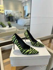 BALMAIN 25S HIGH HEELS 95MM IN GREEN AND BLACK ZEBRA PRINT CALFSKIN