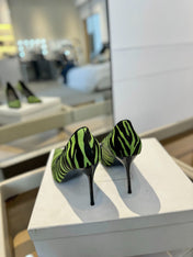 BALMAIN 25S HIGH HEELS 95MM IN GREEN AND BLACK ZEBRA PRINT CALFSKIN