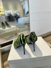 BALMAIN 25S HIGH HEELS 95MM IN GREEN AND BLACK ZEBRA PRINT CALFSKIN