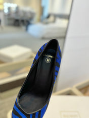 BALMAIN 25S HIGH HEELS 95MM IN BLUE AND BLACK ZEBRA PRINT CALFSKIN