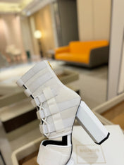 BALMAIN 25S UMA SANDALS 105MM IN WHITE VELCRO AND MESH