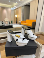 BALMAIN 25S WEDGE HEEL SANDALS 100MM IN WHITE CALFSKIN