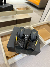 BALMAIN 25S WEDGE HEEL SANDALS 100MM IN BLACK CALFSKIN