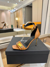 BALMAIN 25S HIGH HEELS 95MM IN BROWN CALFSKIN