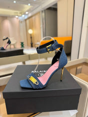 BALMAIN 25S HIGH HEELS 95MM IN BLUE DENIM