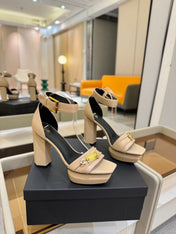 BALMAIN 25S WEDGE HEELS 100MM IN NUDE CALFSKIN