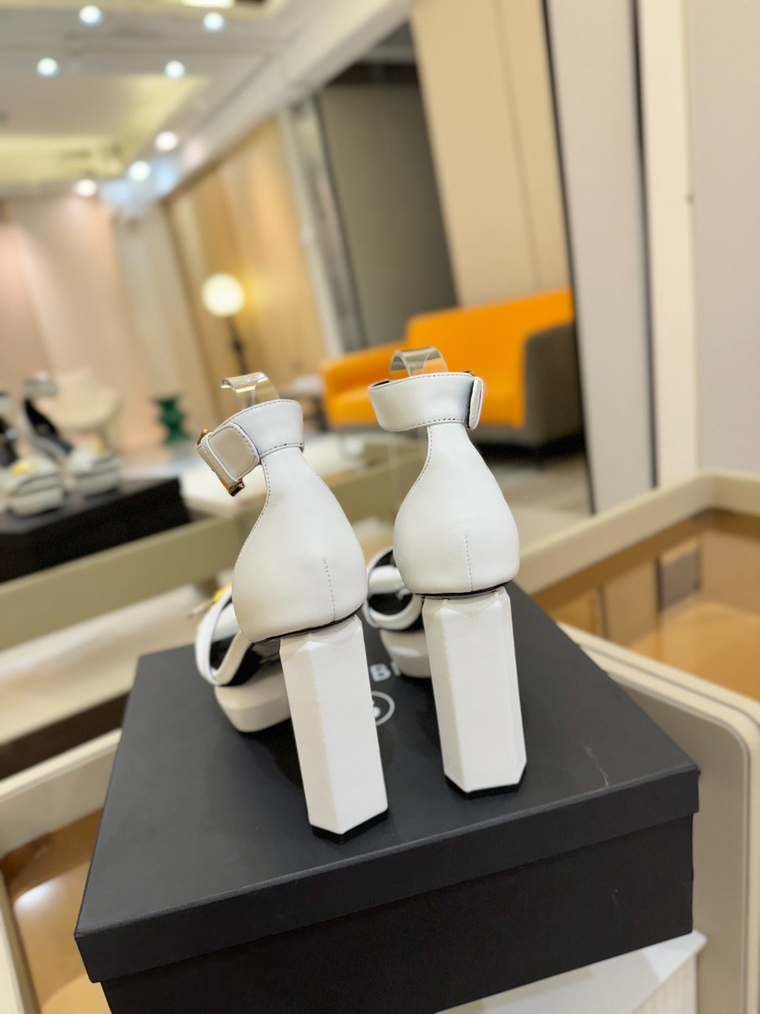 BALMAIN 25S WEDGE HEELS 100MM IN WHITE CALFSKIN