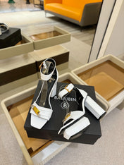 BALMAIN 25S WEDGE HEELS 100MM IN WHITE CALFSKIN