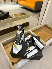 BALMAIN 25S WEDGE HEELS 100MM IN WHITE CALFSKIN