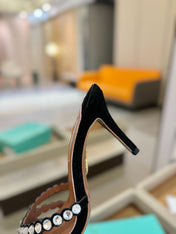 AQUAZZURA 26S TEQUILA HEELED SANDALS 85 MM IN BLACK SUEDE