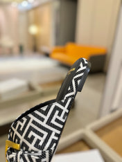 BALMAIN 26S SANDALS IN BLACK AND WHITE CANVAS