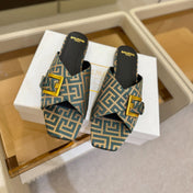 BALMAIN 26S SANDALS IN LIGHT BROWN AND TEAL GRAY CANVAS