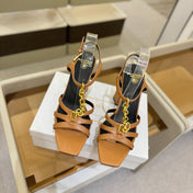 BALMAIN 26S HEELED SANDALS 105 MM IN BROWN LAMBSKIN