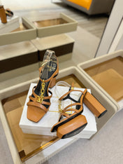 BALMAIN 26S HEELED SANDALS 105 MM IN BROWN LAMBSKIN