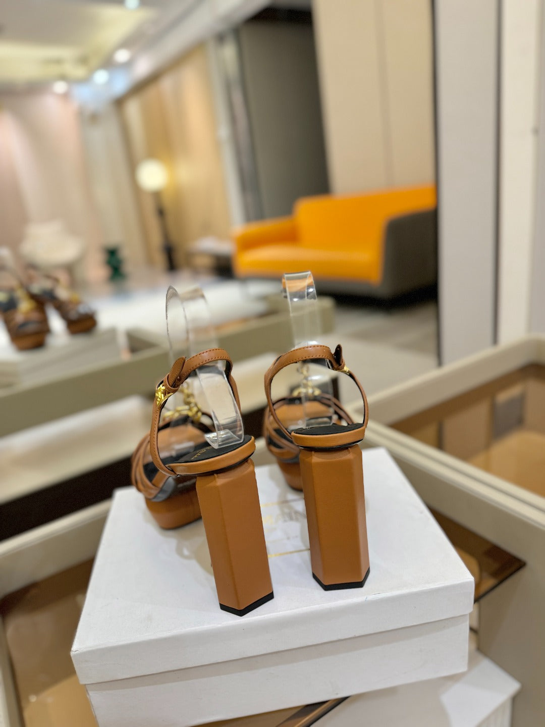 BALMAIN 26S HEELED SANDALS 105 MM IN BROWN LAMBSKIN