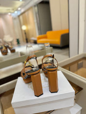 BALMAIN 26S HEELED SANDALS 105 MM IN BROWN LAMBSKIN