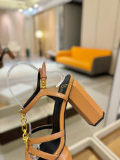 BALMAIN 26S HEELED SANDALS 105 MM IN BROWN LAMBSKIN