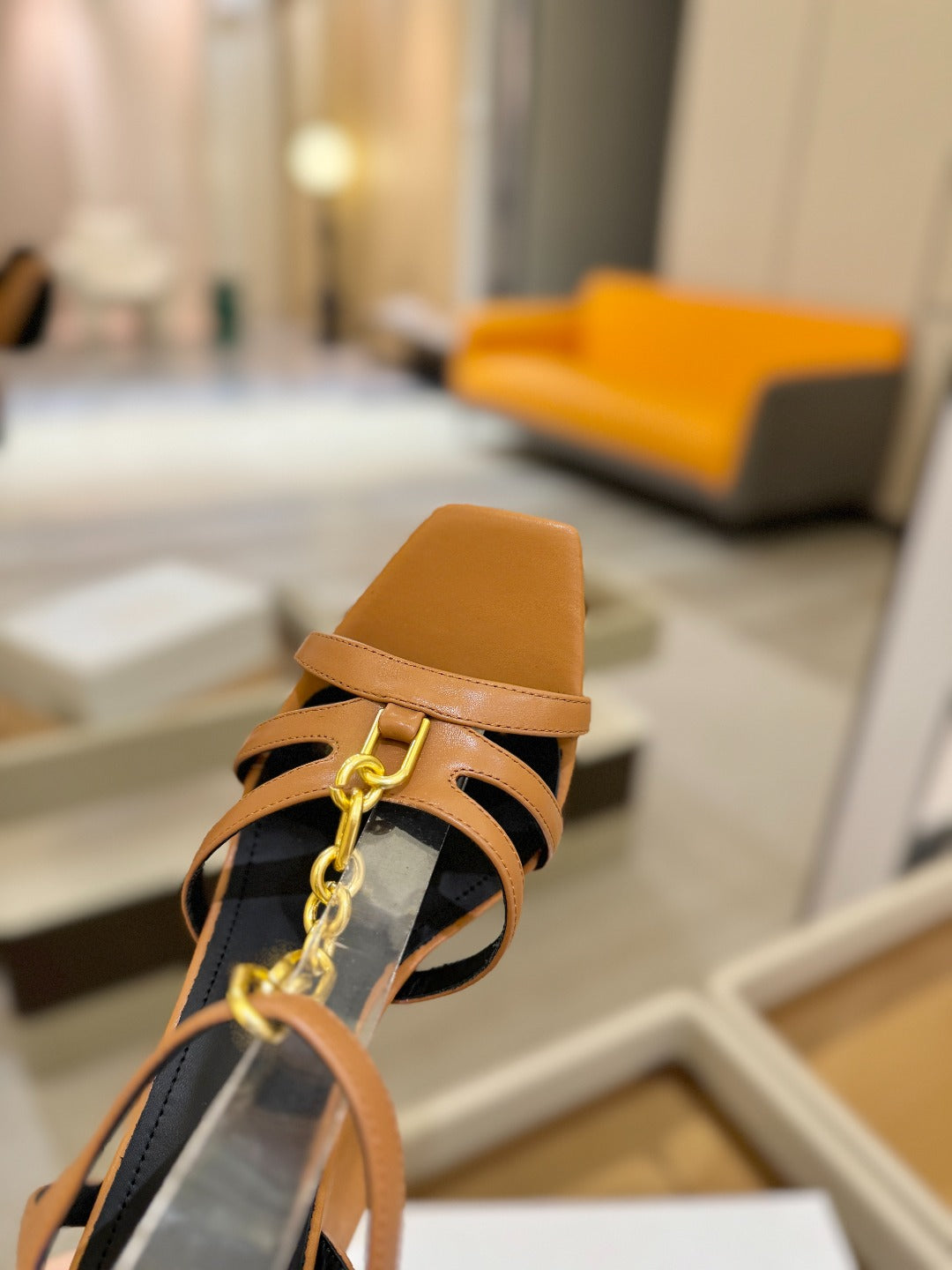 BALMAIN 26S HEELED SANDALS 105 MM IN BROWN LAMBSKIN