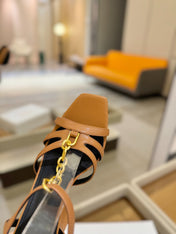 BALMAIN 26S HEELED SANDALS 105 MM IN BROWN LAMBSKIN