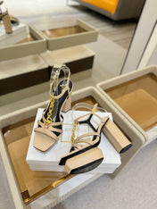 BALMAIN 26S HEELED SANDALS 105 MM IN BEIGE LAMBSKIN
