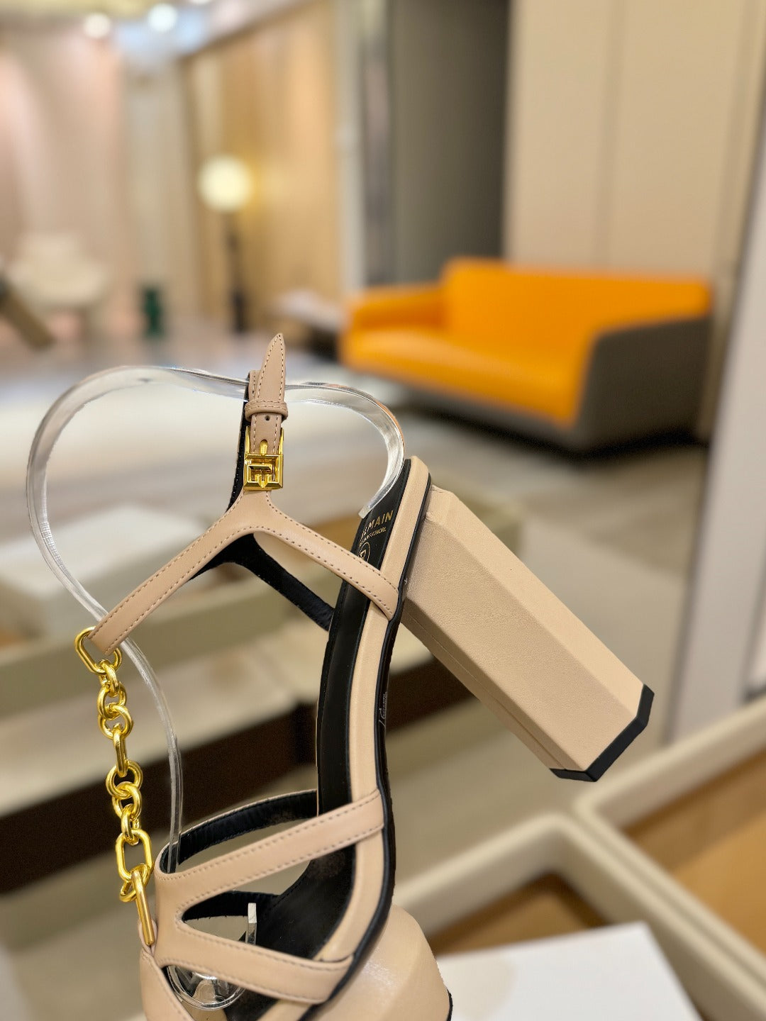 BALMAIN 26S HEELED SANDALS 105 MM IN BEIGE LAMBSKIN