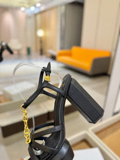 BALMAIN 26S HEELED SANDALS 105 MM IN BLACK LAMBSKIN