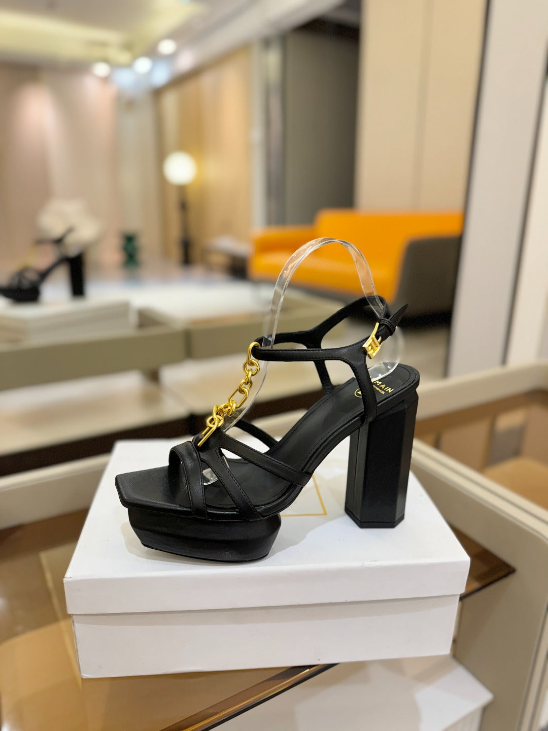 BALMAIN 26S HEELED SANDALS 105 MM IN BLACK LAMBSKIN