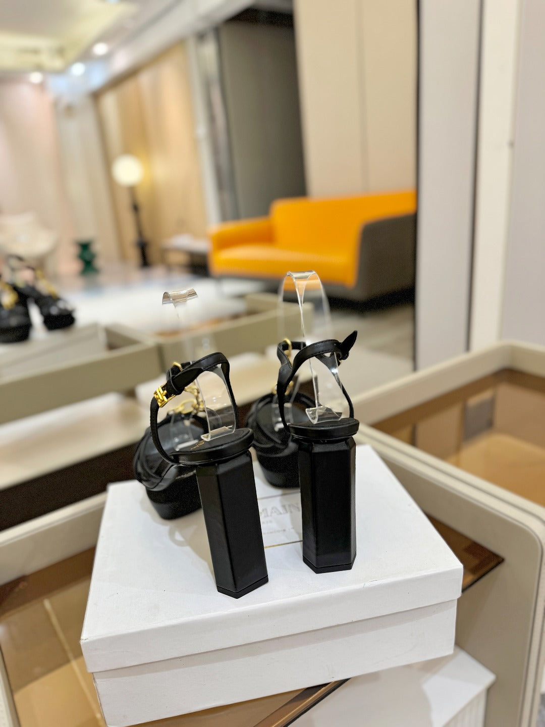 BALMAIN 26S HEELED SANDALS 105 MM IN BLACK LAMBSKIN