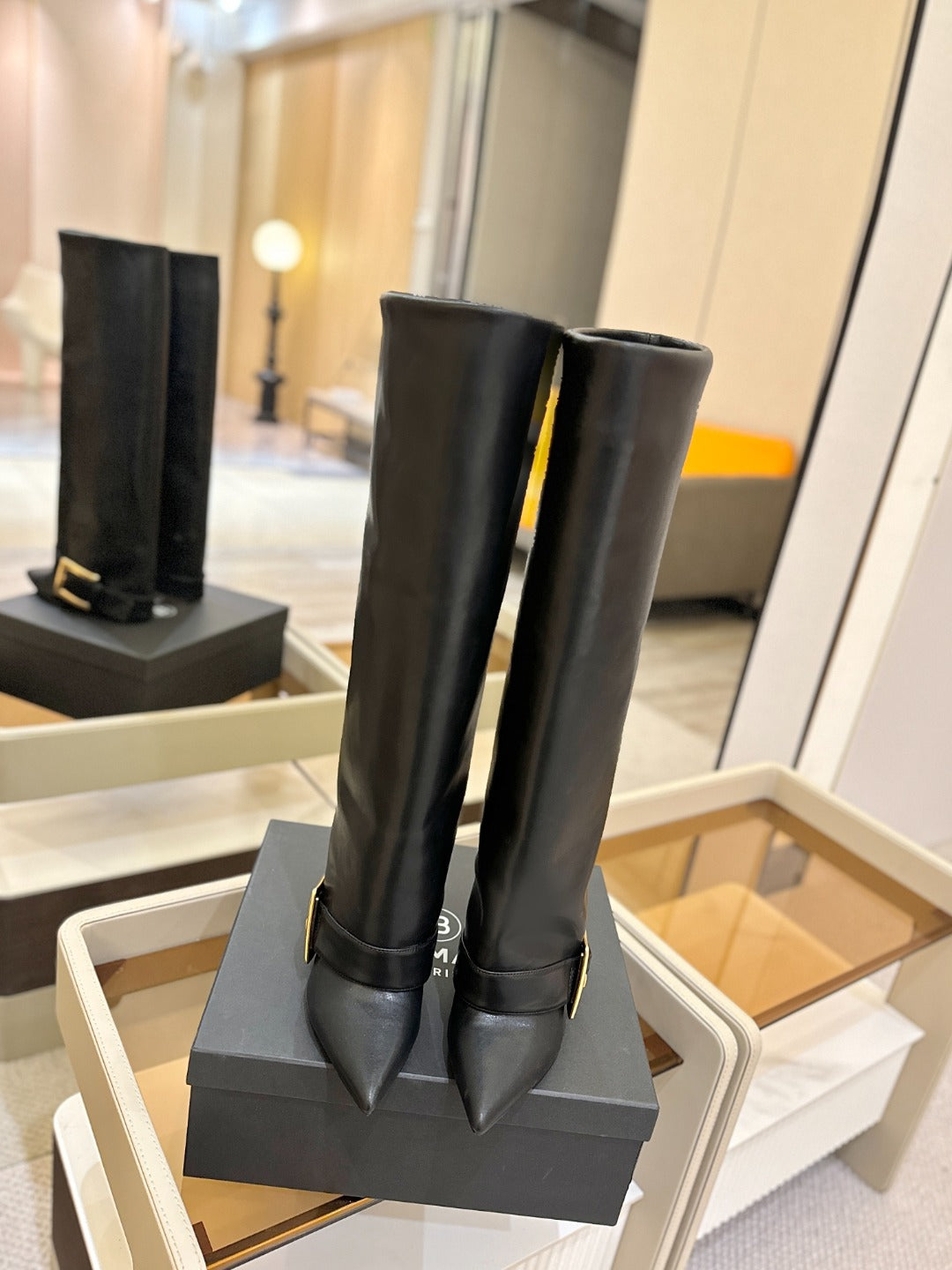 BALMAIN 26S KNEE-HIGH BOOTS 100 MM IN BLACK CALFSKIN