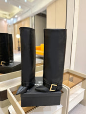 BALMAIN 26S KNEE-HIGH BOOTS 100 MM IN BLACK CALFSKIN