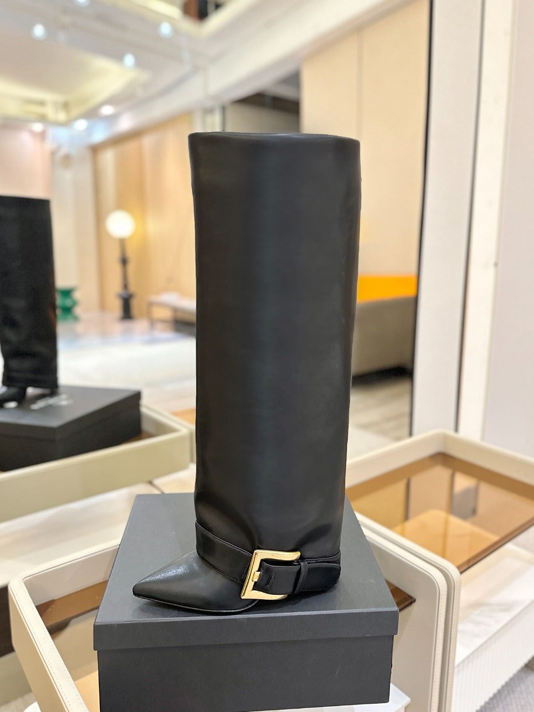 BALMAIN 26S KNEE-HIGH BOOTS 100 MM IN BLACK CALFSKIN