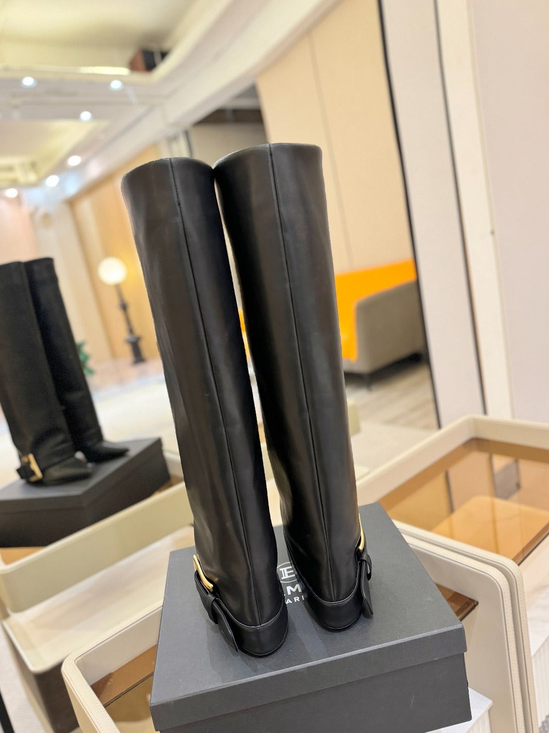 BALMAIN 26S KNEE-HIGH BOOTS 100 MM IN BLACK CALFSKIN