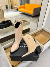 BALMAIN 26S COWBOY ANKLE BOOTS 65 MM IN BEIGE CALFSKIN