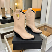 BALMAIN 26S COWBOY ANKLE BOOTS 65 MM IN BEIGE CALFSKIN